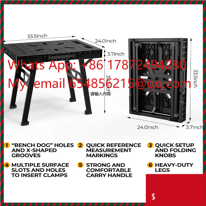 Workbench Portable Fold - 簡単設置のポータブル折りたたみ式ソーホース作業台、軽量で多用途な作業台、耐荷重1000ポンド、家庭用DIYに最適