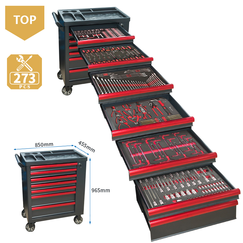 Tools Trolley For Workshop - 7段引き出しツールトロリー、273個のEVAフォームツールセット付き、ヘビーデューティーガレージツール収納キャビネット、整備工場、家庭、車修理用