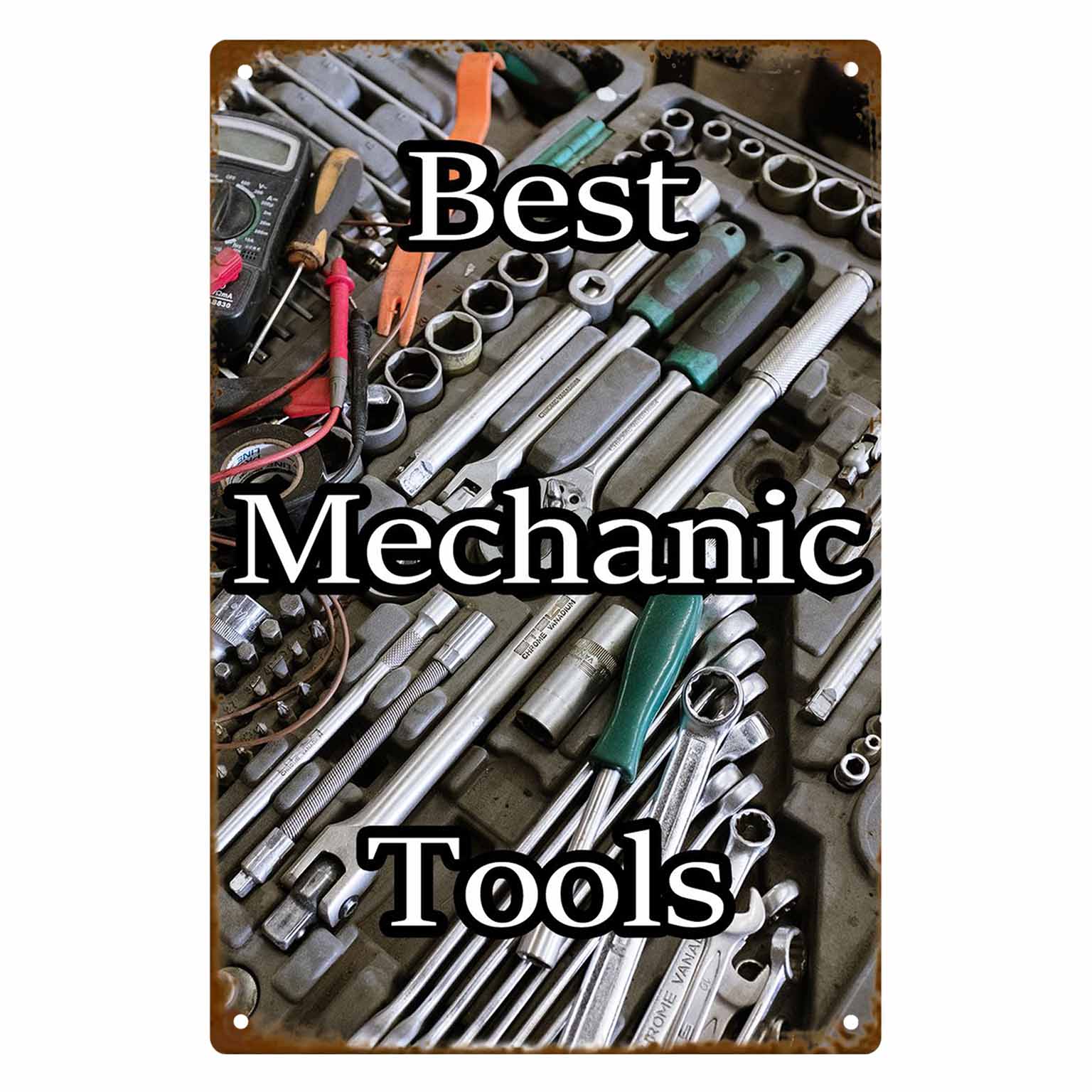 Best Tools For Workshop - 2Dフラット1枚入り「最高のメカニックツール」メタルウォールサイン、ガレージ、作業場、男性用洞窟、自宅用装飾