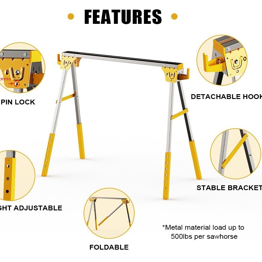Workbench Portable Fold - 金属製の鋸台/鋸台スタンド、頑丈な鉄製ポータブル作業台NH-SH001-3、折りたたみ式作業台