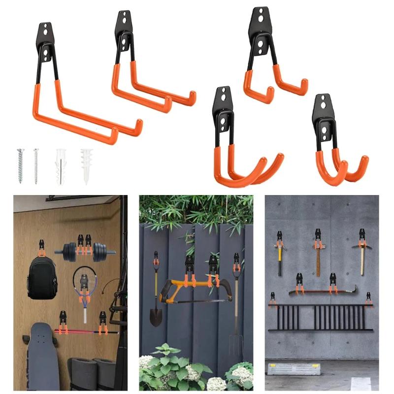 Workshop Tools Hanger - 頑丈な壁掛け鉄製フックガレージオーガナイザー自転車はしごハンガー滑り止め付きガーデンツール家庭用ワークショップ用