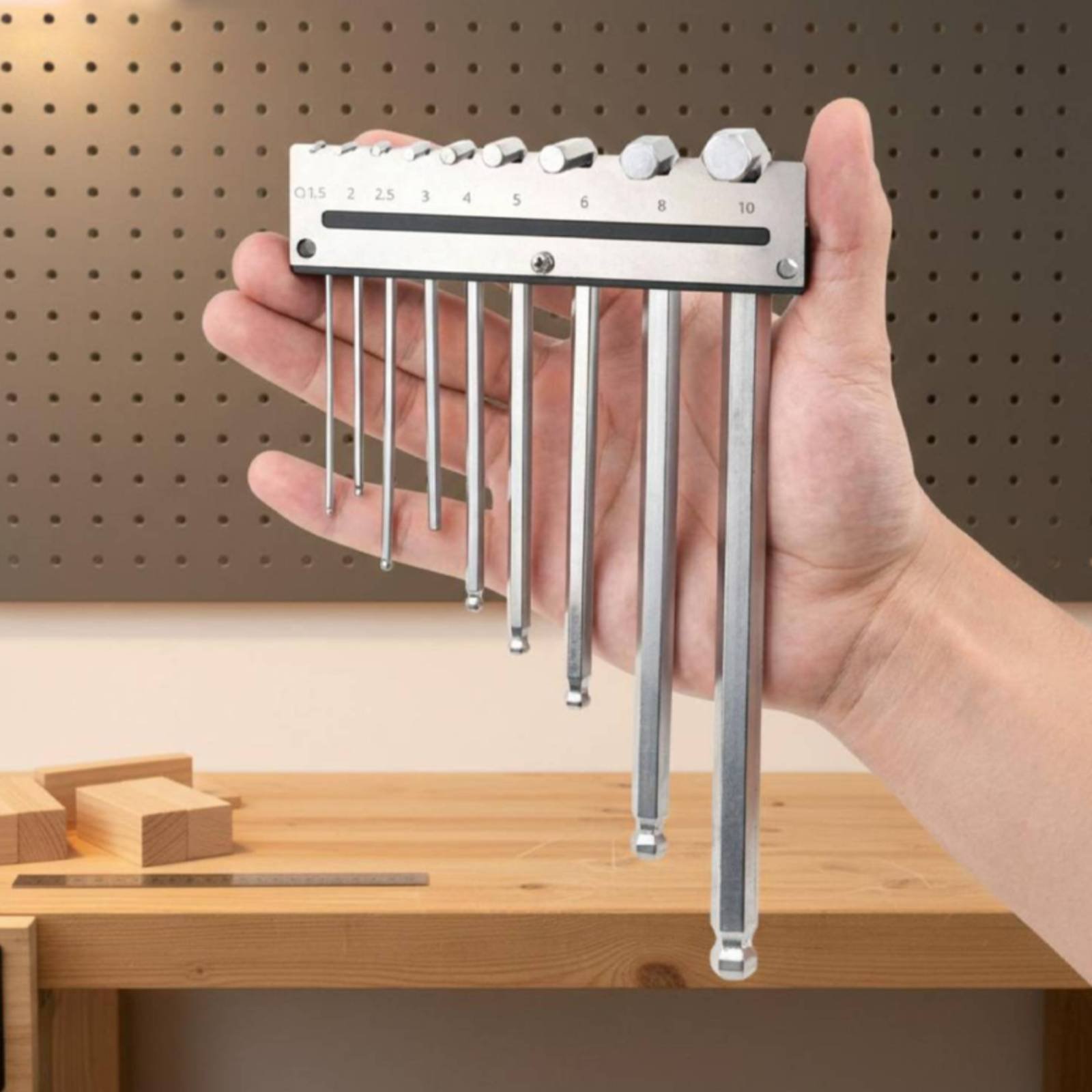 Tools In Metal Workshop - 壁掛け六角レンチホルダー、金属製ペグボードレンチラック、六角レンチオーガナイザー、簡単設置、作業場用ツール収納