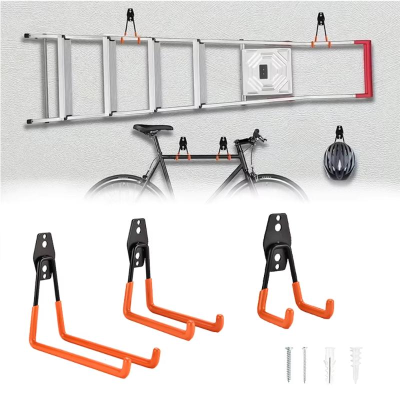 Workshop Tools Hanger - N$ ヘビーデューティー壁掛け鉄製フック ガレージオーガナイザー 自転車はしごハンガー 滑り止め ガーデンツール