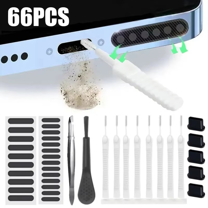 Tools Xiaomi - 66個入り スマホ充電ポートクリーナーキット イヤホンクリーナーキット ブラシ スピーカーダストプラグ メッシュクリーニングツール